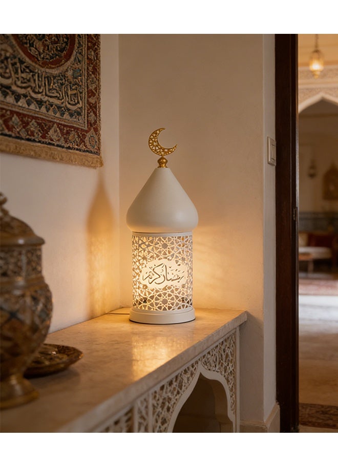 Ramadan Hollowed-out Led Lantern, Eid Lighting Fixtures - Battery Operated Moroccan Hollow-out Iron LED Light for Home, Desk, Bedroom, Living Room, Decoration & Gift (White - Excluding the battery) - Image 1